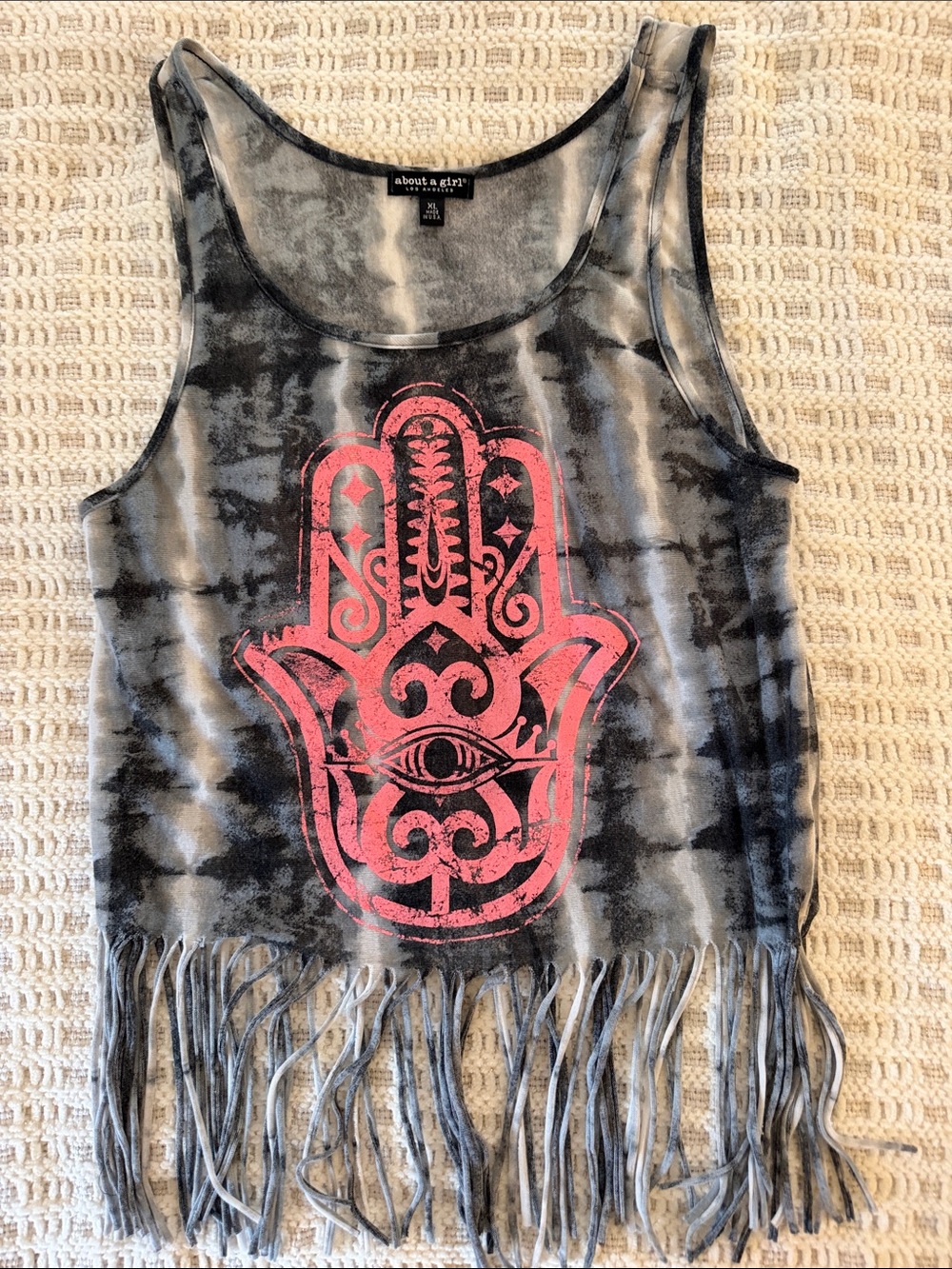 NWOT About A Girl Pink Hamsa Fringe Tie-Dye Tank